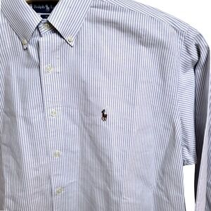 Polo Ralph Lauren Blake Mens L Fit Striped Button Down Shirt Blue White Cotton